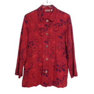 Chicos Design 2 Silk Floral Jacket Beaded Longline Shirt Womens Size Medium